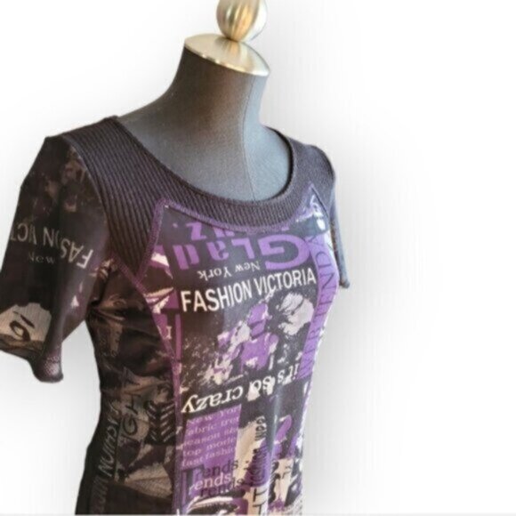 Bellissima Mixed Media Print Tunic Top Sz Small - Picture 4 of 8